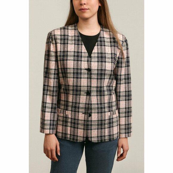 Vintage Pendleton Plaid Wool Blend Blazer Jacket Pink Blue Plus 16 - Picture 1 of 8